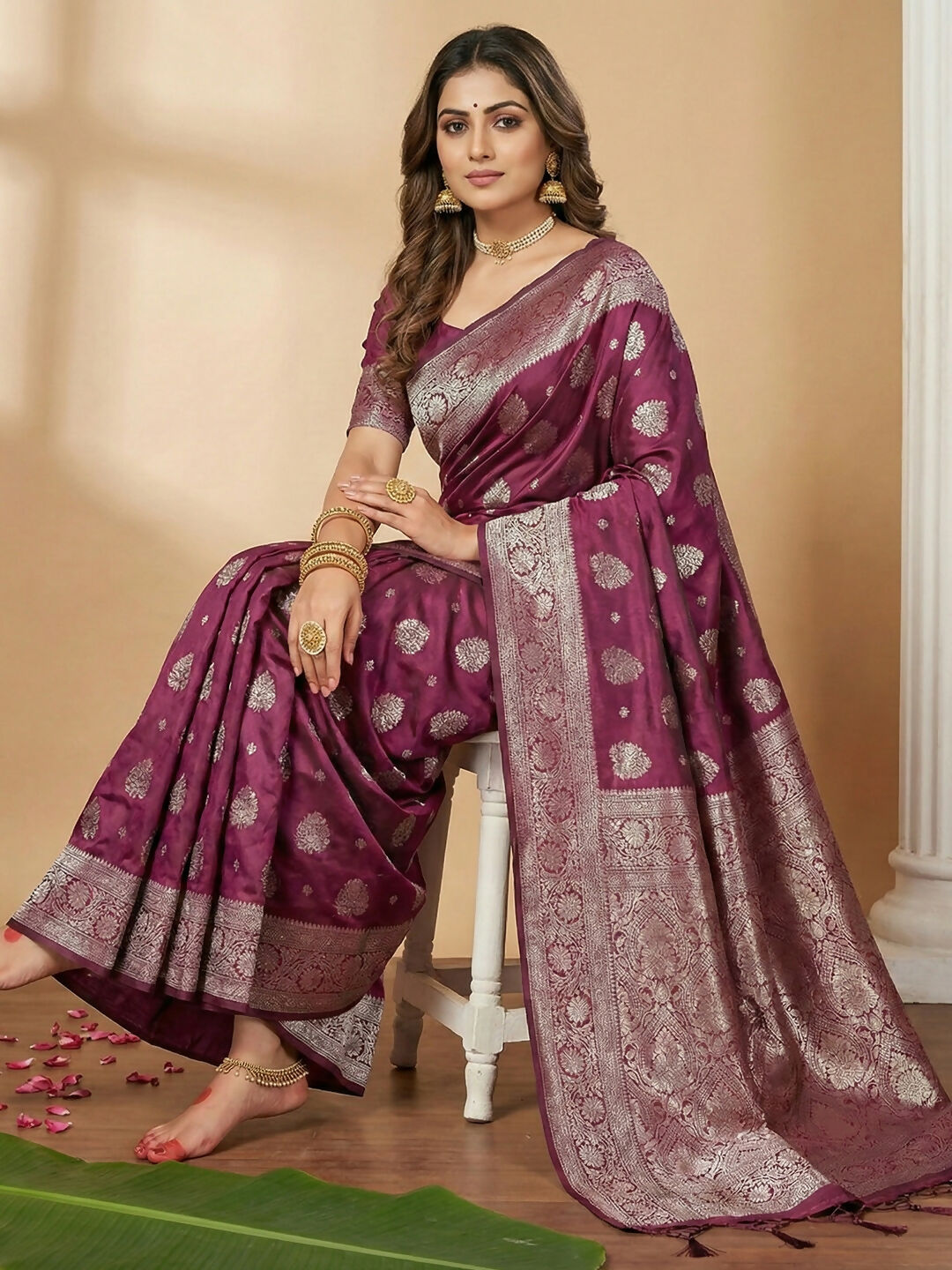 Shree Shyam Fashion Purple Silk Blend Saree - Distacart