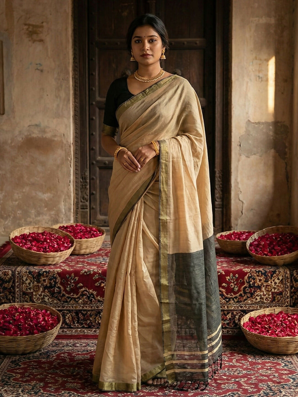 Shree Shyam Fashion Beige Cotton Saree - Distacart