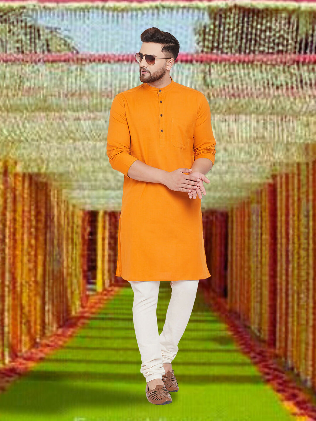 Even Apparels Men's Pure Cotton Yellow Kurta