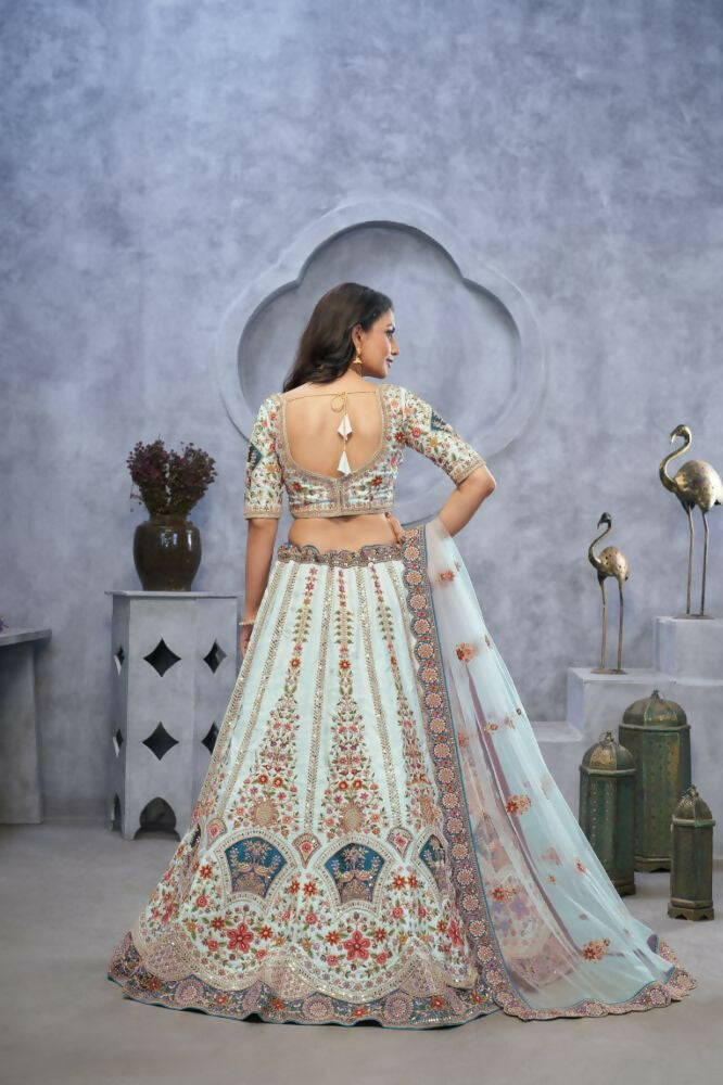 Kesar Fab Blue Silk Embroidered Lehenga