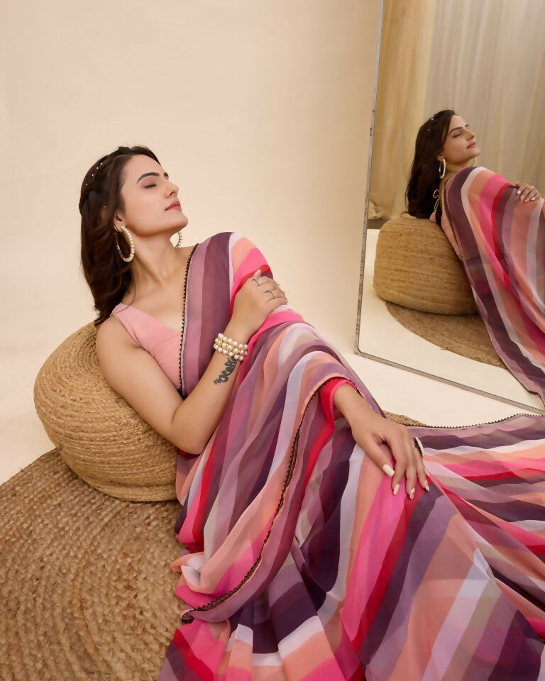 Pink Georgette Designer Printed Ready To Wear Saree - Ibiza