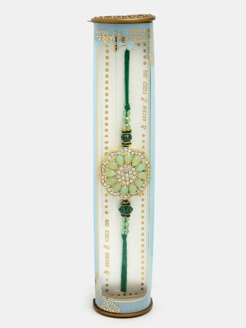NVR Men Set of 2 Pink & Green Stone-Studded Rakhi With Roli Chawal - Distacart