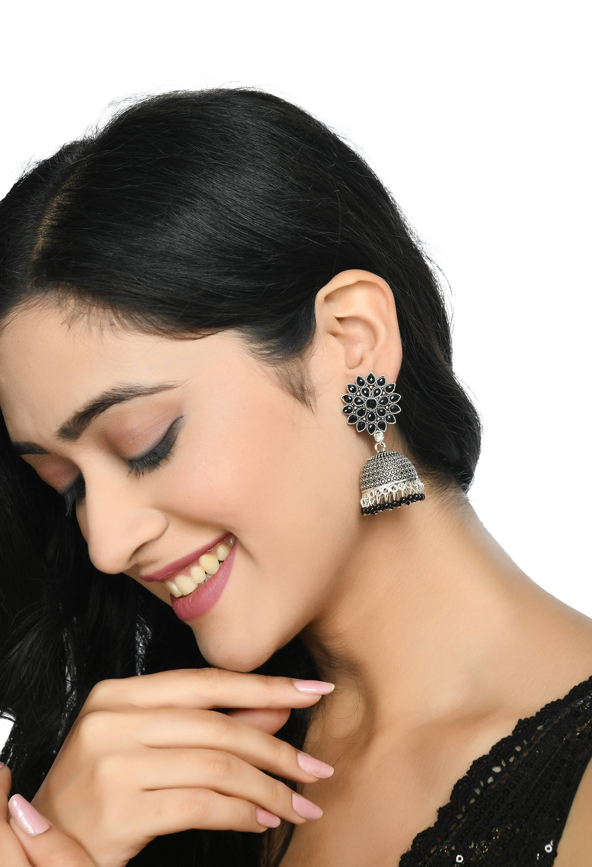 Mominos Fashion Johar Kamal Beautiful Kundan Work Jhumka With Black Beads - Distacart
