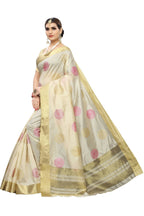 Vamika Cream Weaving Cotton Polyester Silk Saree (Kerala Bird Pink) - Distacart