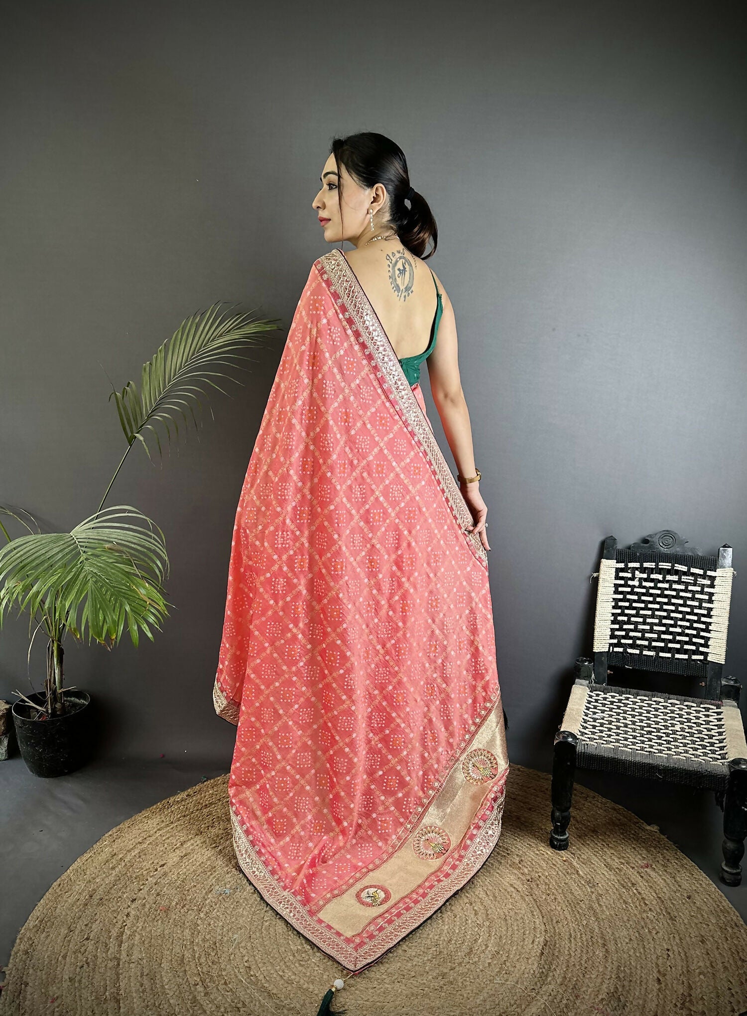 Joban Fashion Baby Pink Bandhej Bandhani Vichitra Silk Bandhani Prints Saree - Distacart