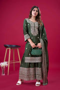 Teeya Creation Green Colour Chinnon Silk Heavy Embroidery Work Fully Stitched Salwar Suit - Distacart