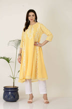 Joban Fashion Yellow&White Georgette Kurta Set - Distacart