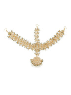 Gold-Plated White Green Kundan-Studded Pearl Beaded Matha Patti - Ruby Raang - Distacart