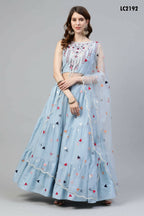 Sky Blue Cotton Embroidered Work Lehenga Choli with Dupatta - Jivika