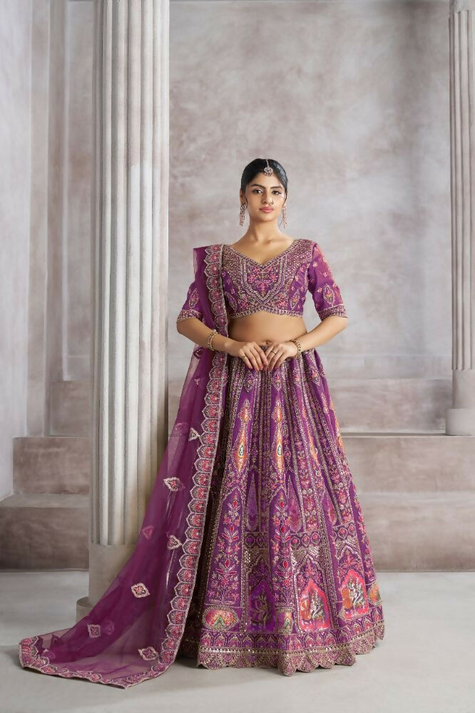 Kesar Fab Purple Banarasi Silk Hand_Woven Lehenga