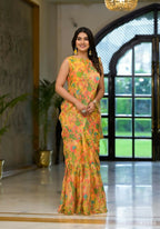 Partywear Designer Yellow Slime Georgette Fancy Saree - Anbazaar