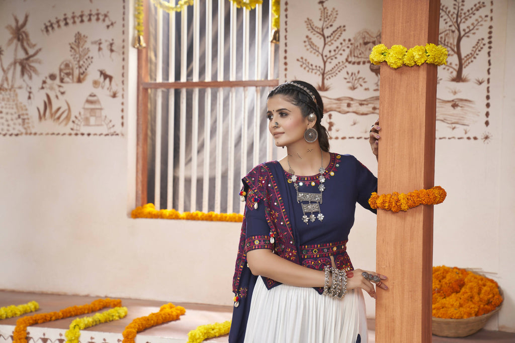 Multi Color Viscose Rayon Navratri Lehenga Choli with Dupatta - Raas
