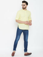 Even Apparels Yellow Color Band Collar Pure Cotton Men's Kurta - Distacart