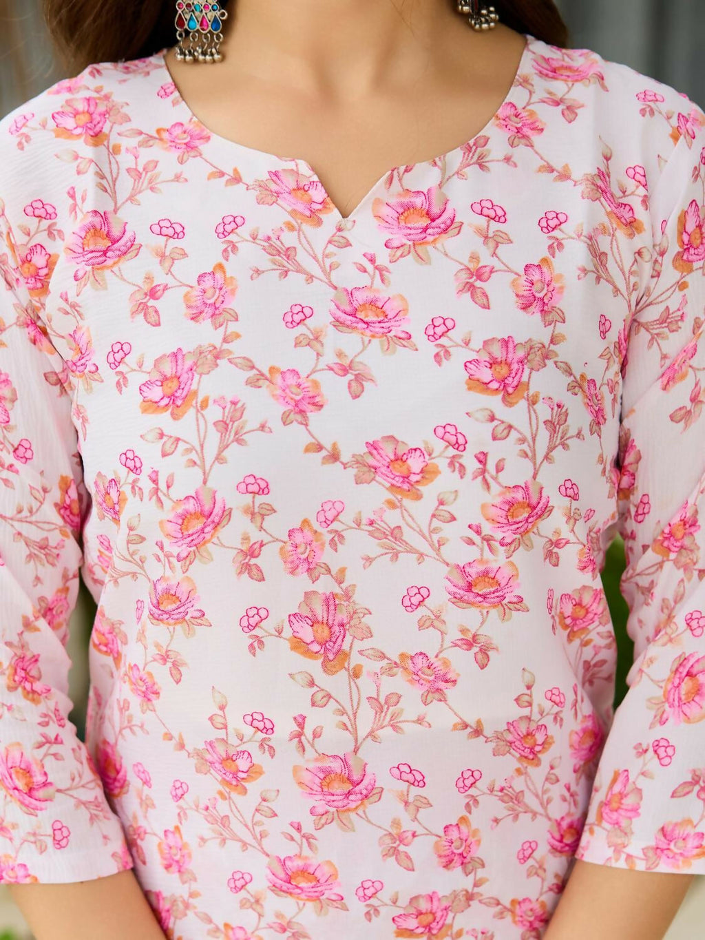 The52 Pink Women's Beautiful Printed Silk Blend Fabric with Straight Kurta, Pant and Dupatta Set - Distacart