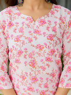 The52 Pink Women's Beautiful Printed Silk Blend Fabric with Straight Kurta, Pant and Dupatta Set - Distacart