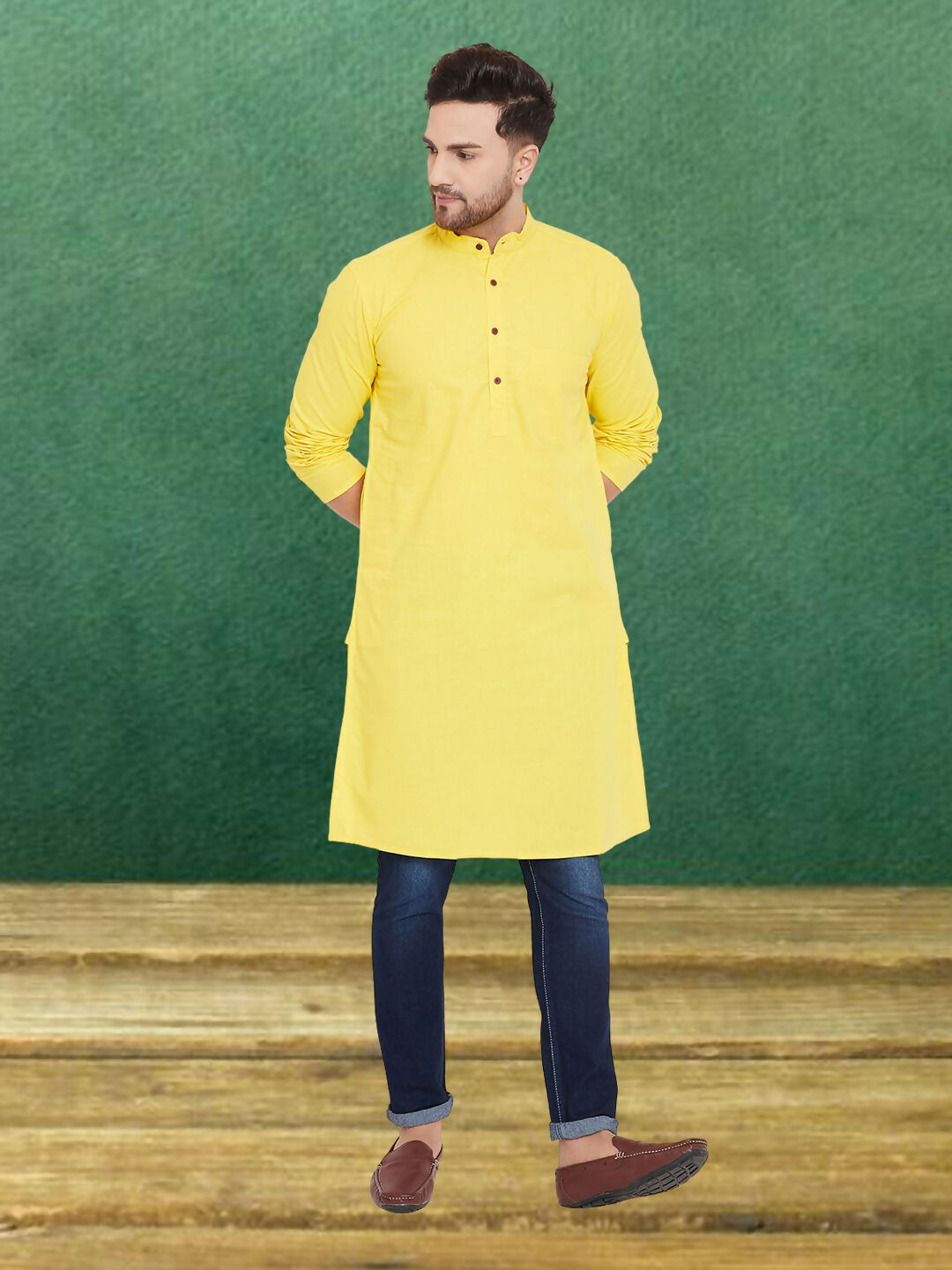 Even Apparels Men's Pure Cotton Yellow Kurta
