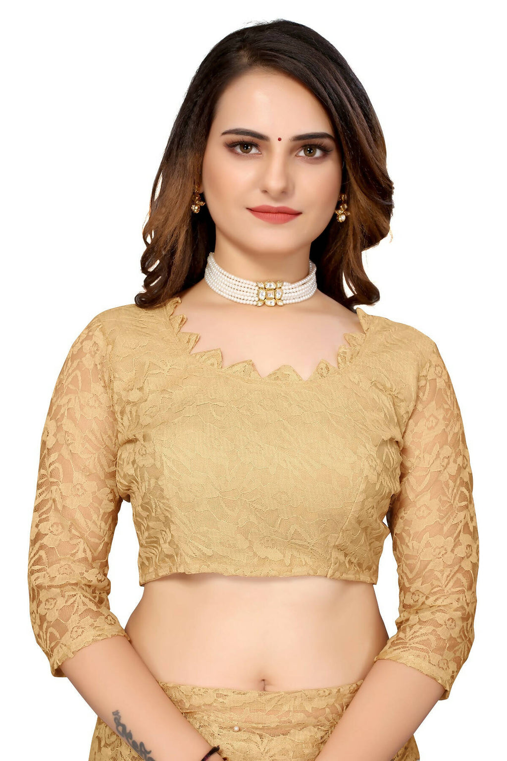 Vamika Brown Pearls Net Saree - Distacart