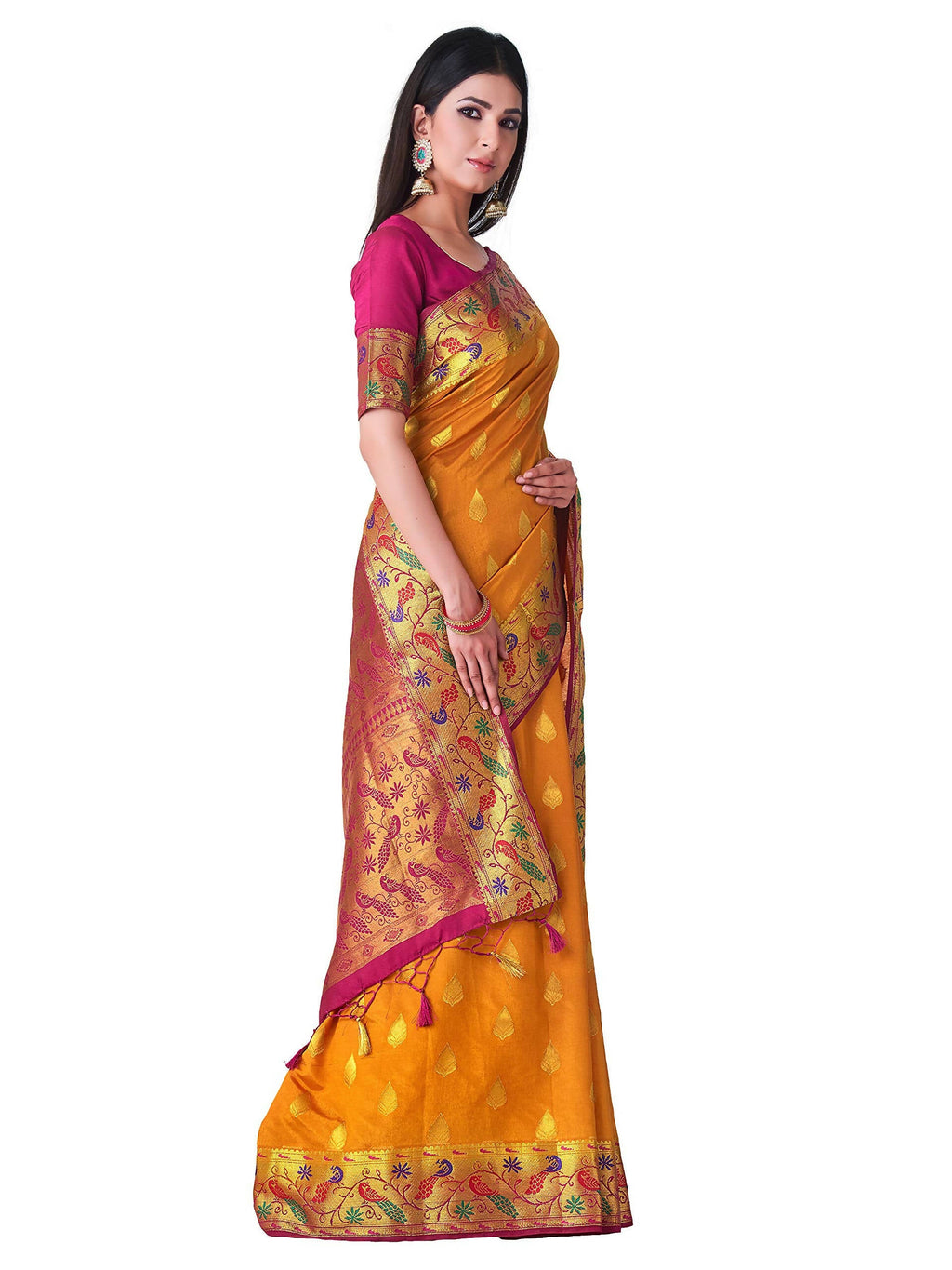 Mimosa Women's Paithani Art Silk Mustard Yellow Saree - Distacart