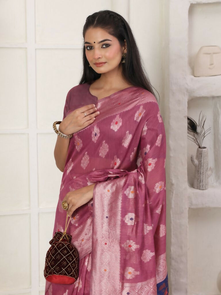 Shree Shyam Fashion Linen Cotton Pink Saree - Distacart