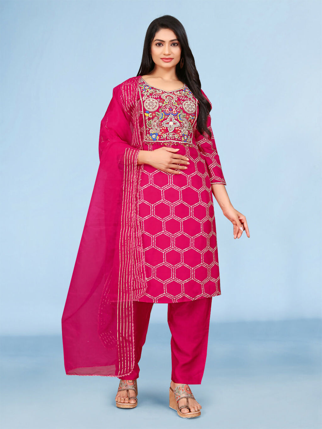 Joban Fashion Rani Cotton Premium Pure Viscose Print Dola With Handwork Kurta set
