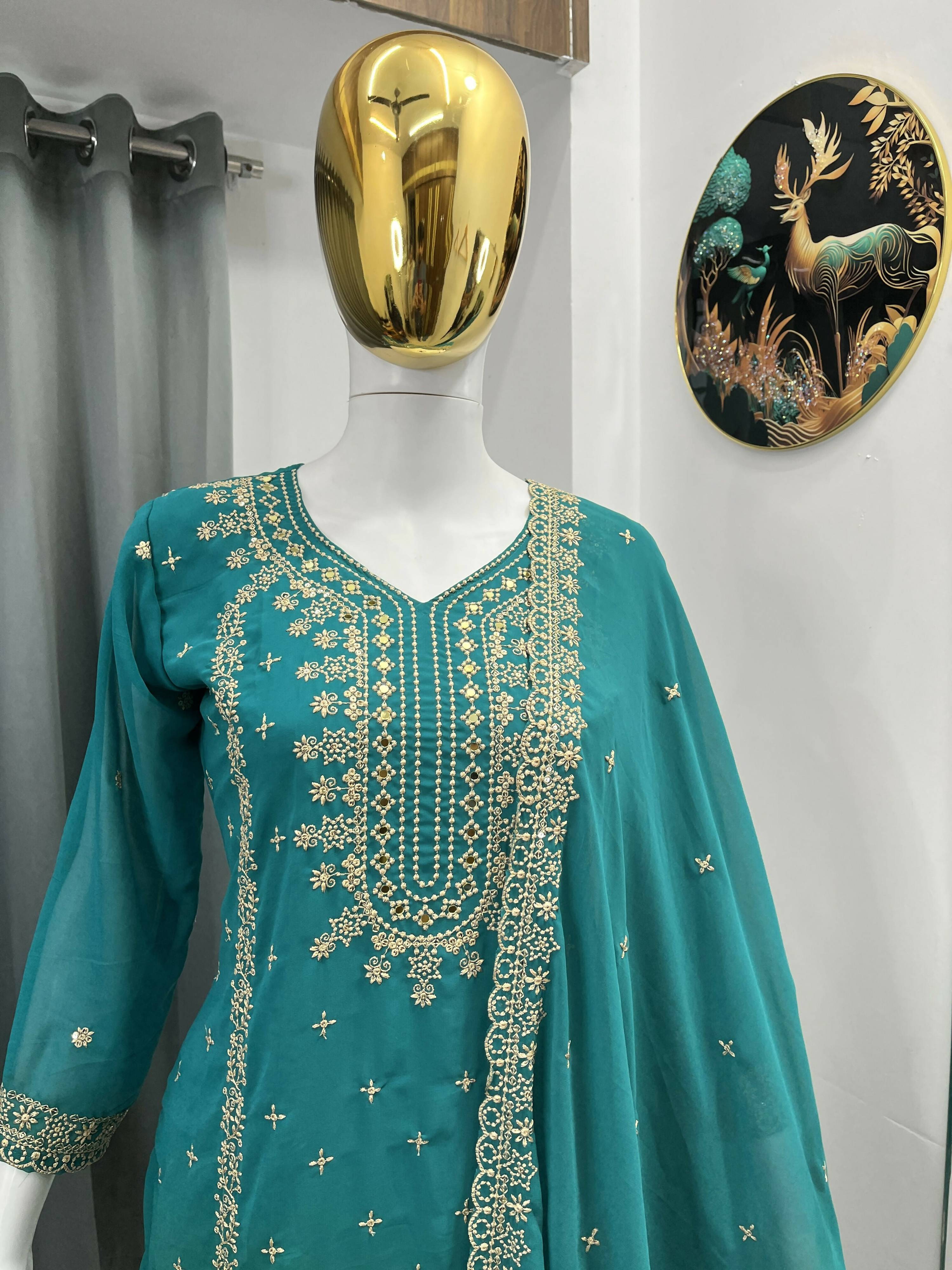 Teeya Creation Teal Color Faux Georgette Embroidery Work Party Wear Salwar Suit - Distacart