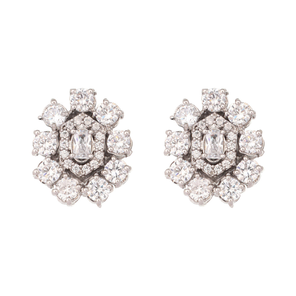 Nuyug Silver Blossom Diamond Studs - Distacart