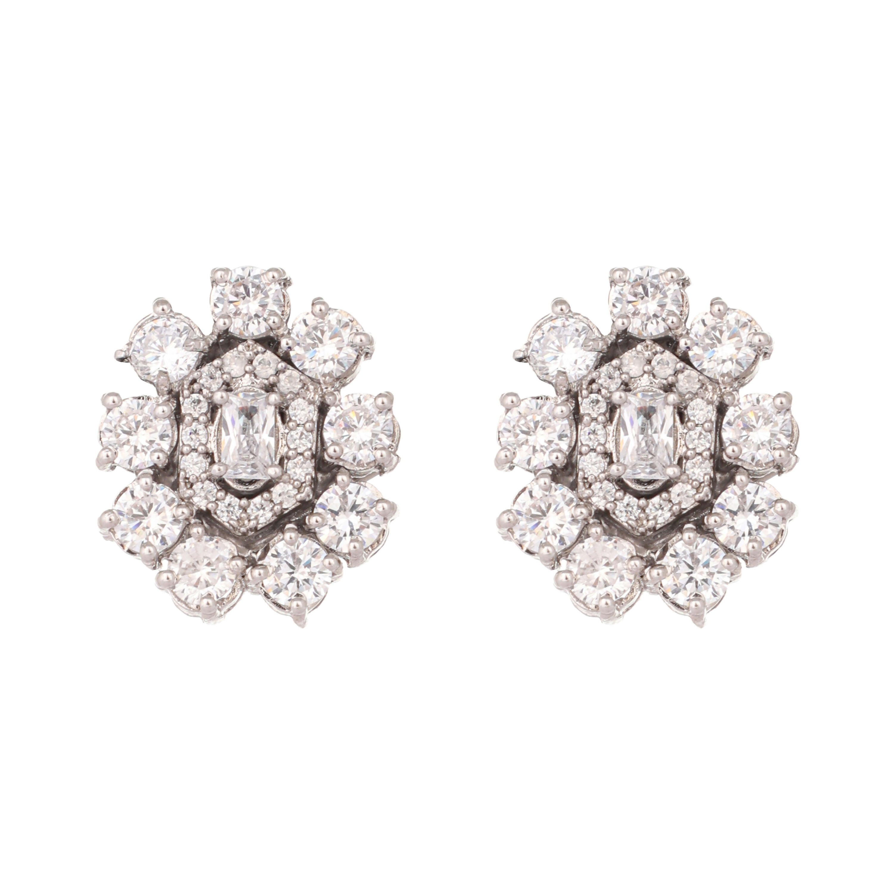 Nuyug Silver Blossom Diamond Studs - Distacart