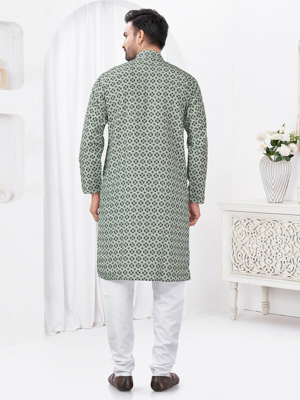 Joban Fashion Men's Rayon Cotton Grey Printed Kurta Pyjama set