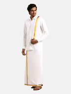 Ramraj Cotton Mens 1/2 " Poly Cotton 3 In 1 Dhoti, Towel - White