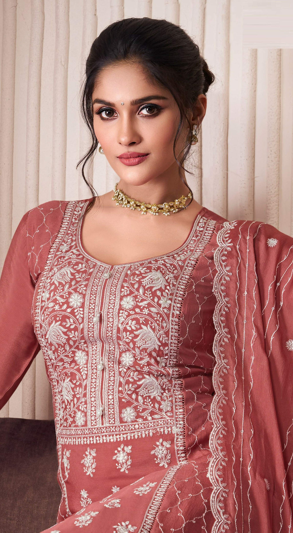 Anaita Peach Embroidered Work Silk Stitched Sharara Suit - Distacart