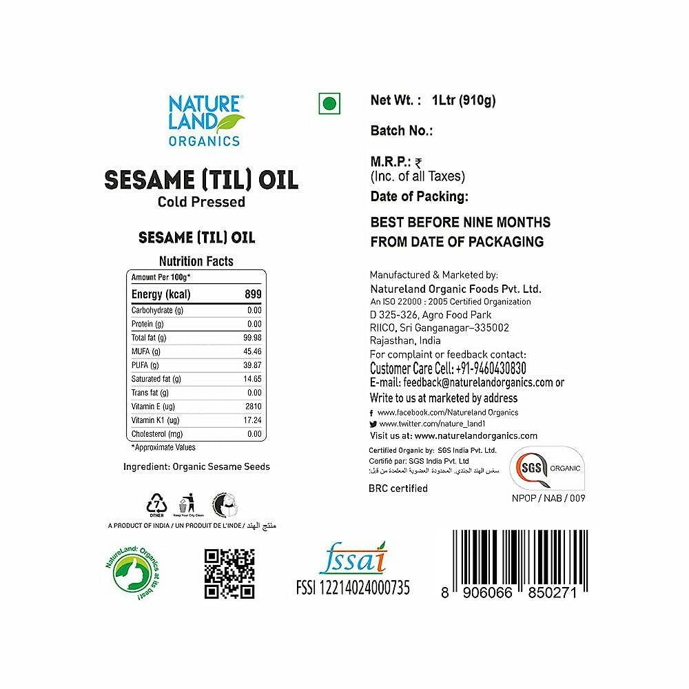 Nature Land Organics Sesame Oil