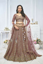 Kesar Fab Purple Net Embroidered Lehenga