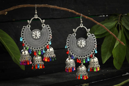 Mominos Fashion Johar Kamal Women's Oxidised Multicolour Earrings