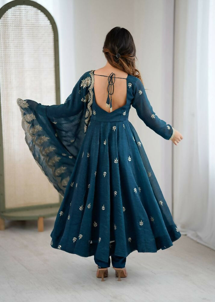 Teeya Creation Morepeach Color Crunchy Silk Embroidery Work Wedding Wear Gown - Distacart