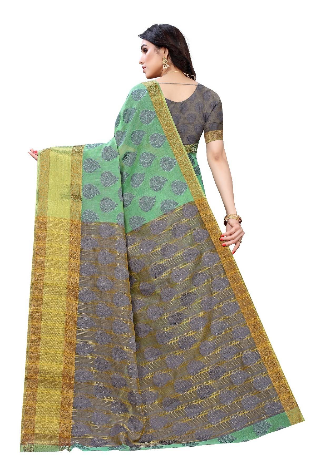 Vamika Green Jari Work Cotton Silk Saree (RIDHIMA GREEN) - Distacart