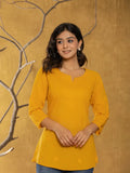 Yufta Women Mustard Chikankari Striped Regular Top
