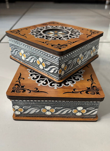 Wood estate Wooden Decor Boxes, Gift Boxes For Home Small Return Gifts Box Empty Container For Dry Fruits Return Gift (Pack Of 2)