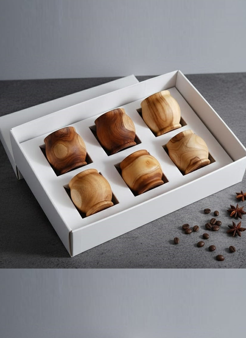 Wood estate Artistic Round Wooden Tea/Coffee Set-Natural Wooden Tea Drinking Cup Coffee Cup