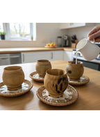 Wood estate Artistic Round Wooden Tea/Coffee Set-Natural Wooden Tea Drinking Cup Coffee Cup