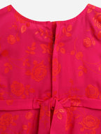 Ahalyaa Pink Crepe Floral Printed Kids Kurta with Jacket For Girls