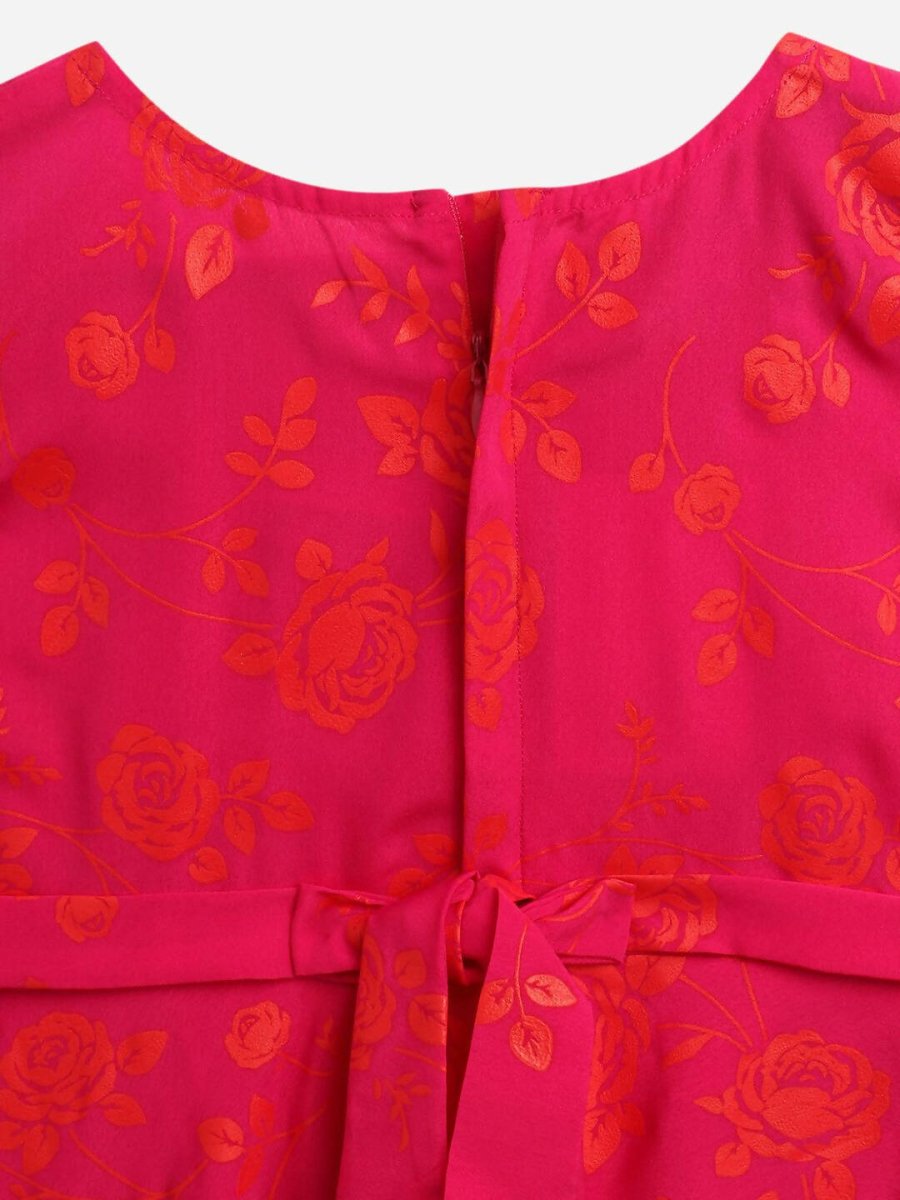 Ahalyaa Pink Crepe Floral Printed Kids Kurta with Jacket For Girls