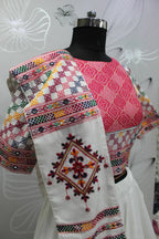 White Jacqard Cotton Thread Embroidered Navratri Lehenga Choli with Dupatta - Raas