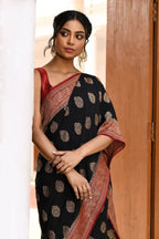Joban Fashion Black Crepe Chiffon Pure Handloom Banarasi Silk Saree