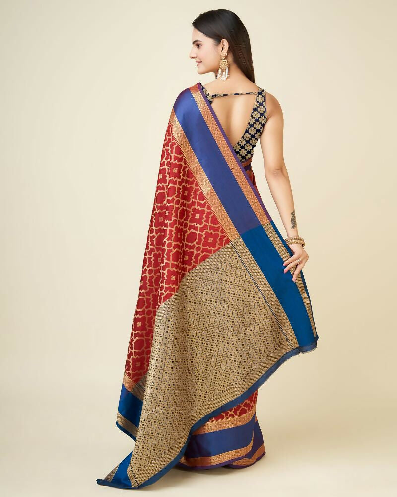 Joban Fashion Red Woven Design Lichi Silk Kanchipuram Saree