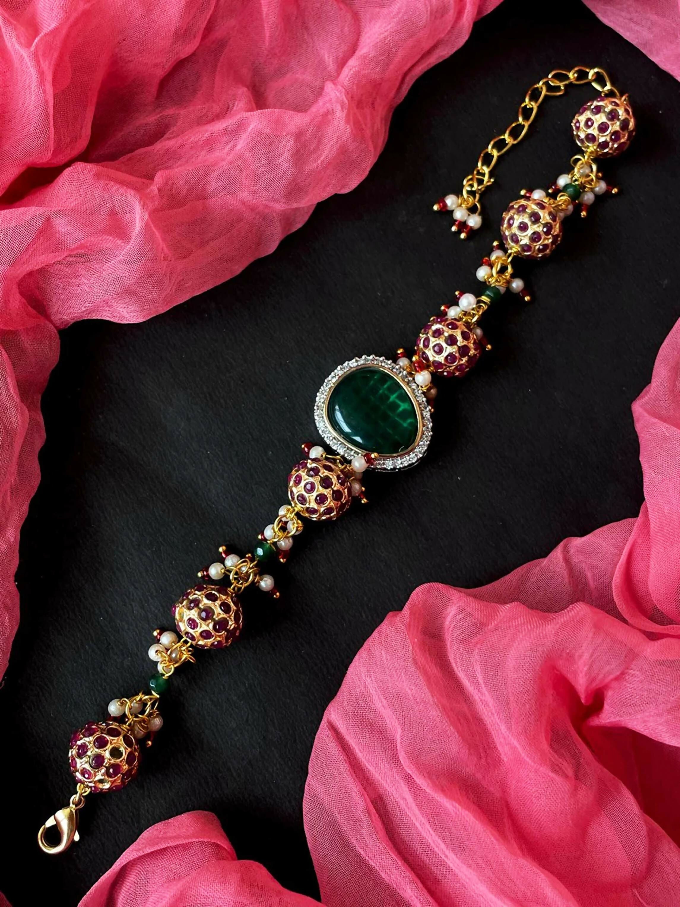 Joban Fashion Multicolor Brass Ad With Monalisa Stone And Ball Beaded Bracelet - Distacart