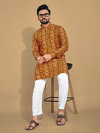 Anaita Mustard Printed Cotton Straight Kurta