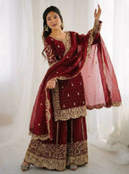Teeya Creation Maron Color Fendy Silk Embroidery Work Wedding Wear Salwar Suit - Distacart