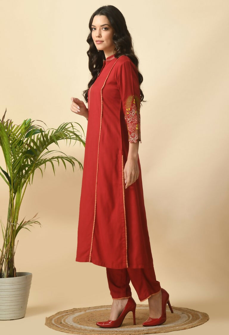 Joban Fashion Maroon Cotton Rayon Kurta Set