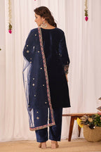Joban Fashion Blue Kurta Set Velvet Embroidery Sequence Work - Distacart