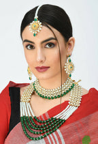 Mominos Fashion Johar Kamal Gold-Plated Rani Haar with Cream Green and Off white Pearls Jewellery Set - Distacart
